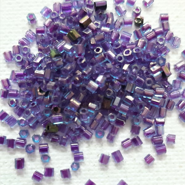 Purple Hexagon beads, size 11.