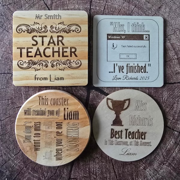 Personalised Teacher themed coaster - perfect for end of term