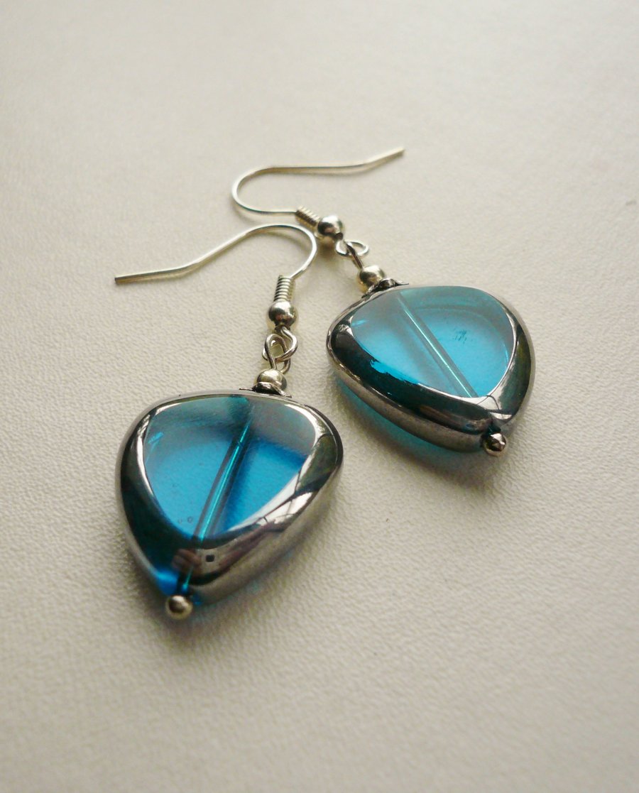 Cyan Blue Electroplated Glass Earrings   KCJE546