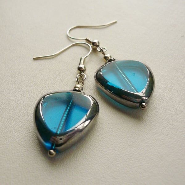 Cyan Blue Electroplated Glass Earrings   KCJE546