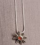 Silver daisy pendant with a red centre  - Image 5
