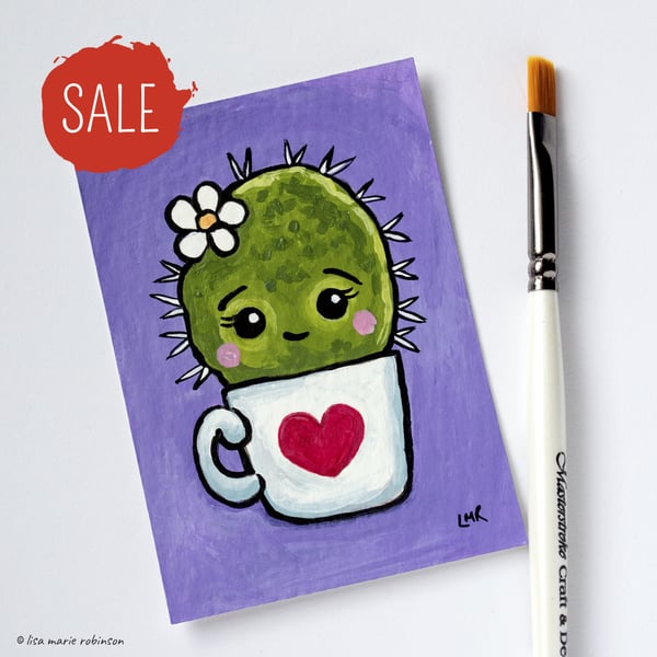 SALE - Kawaii Cactus Original ACEO Art Card .04