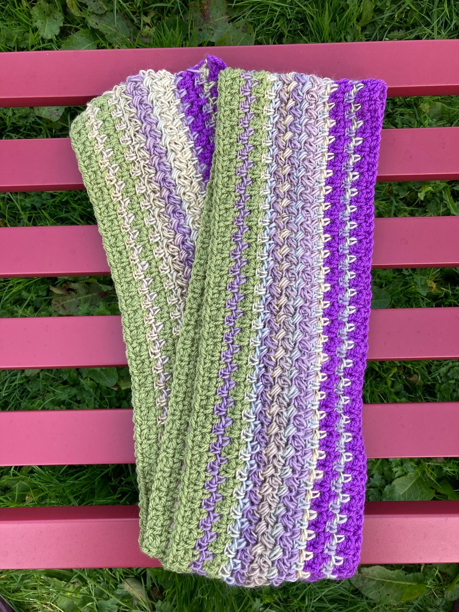 Textured purple and green scarf 