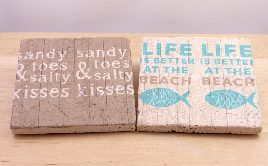 Natural Stone 'Beach Phrase' Coasters