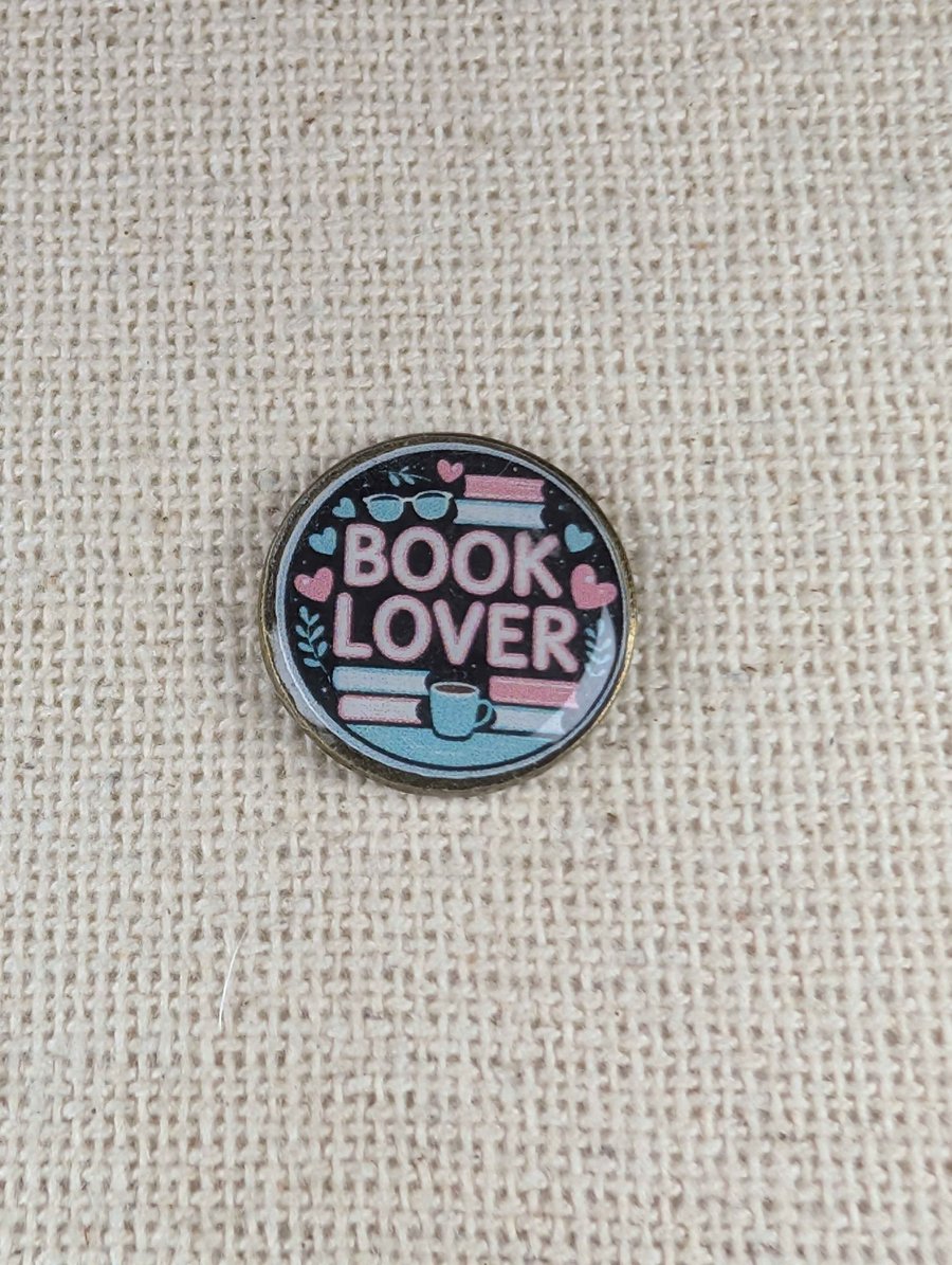 Book Lover - Book Design - Book Lover Pin - Large Resin Topped Pin Badge