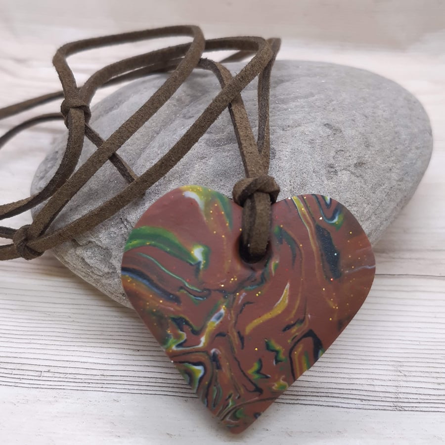 Brown multi coloured heart  pendant