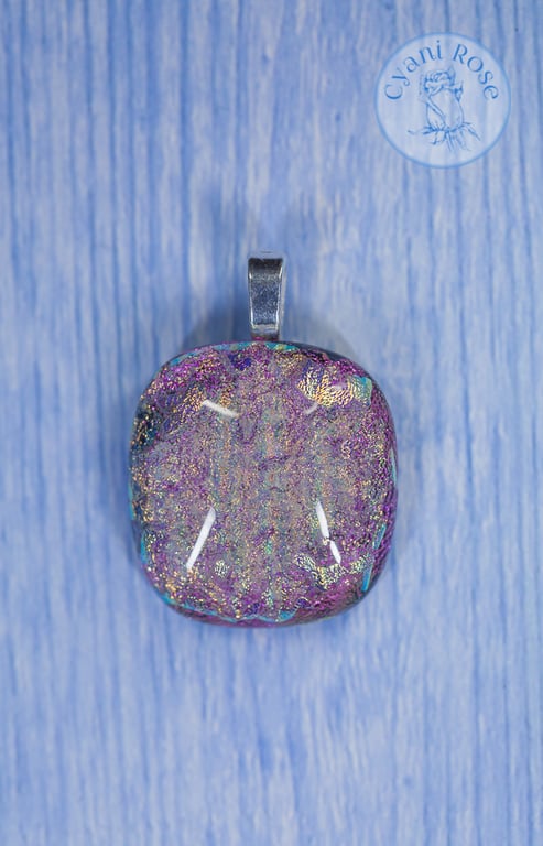 Delicate shimmer sparkle dichroic fused glass pendant pink gold