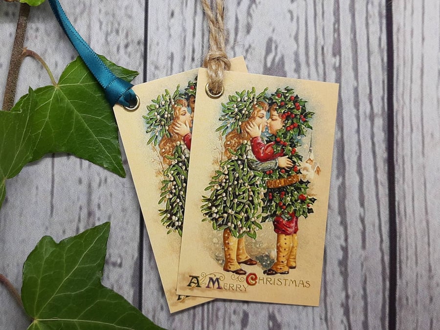 Beautiful Victorian Christmas Gift Tags, Reproduction Image, Ribbon & Twine Ties