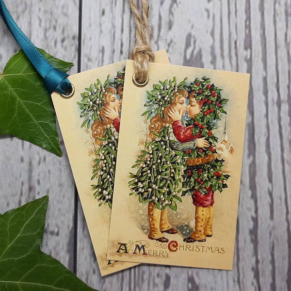 Beautiful Victorian Christmas Gift Tags, Reproduction Image, Ribbon & Twine Ties