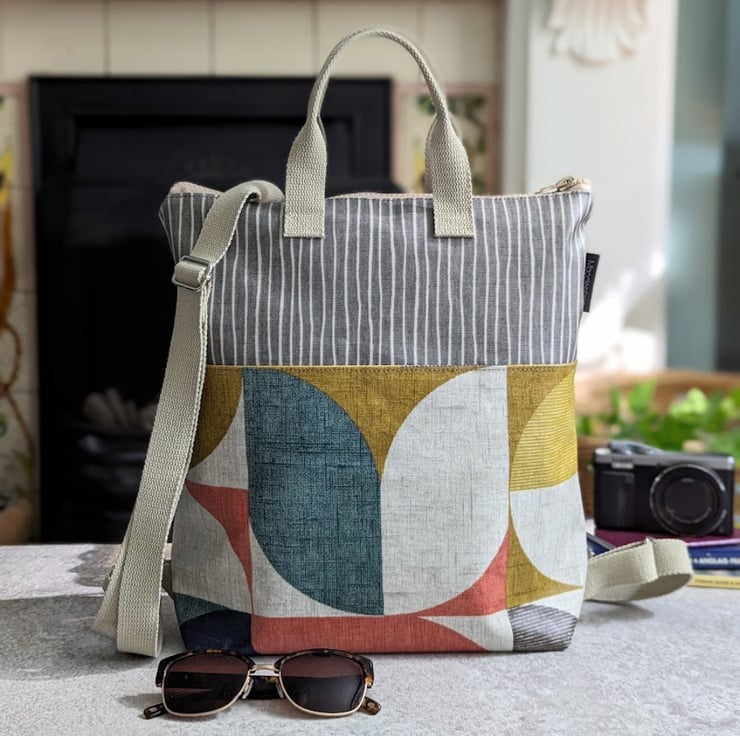 Geometric Print Oilcloth Medium Backpack with L Folksy