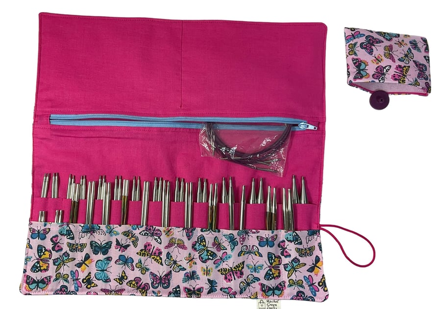 Interchangeable knitting needle case with Liberty fabric , butterfly addi case, 
