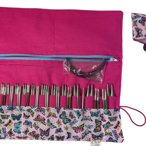 Interchangeable knitting needle case with Liberty fabric , butterfly addi case, 