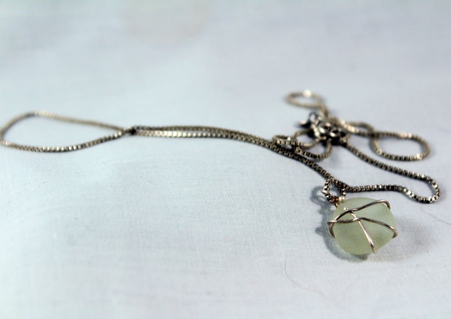 Oval White Sea Glass Pendant