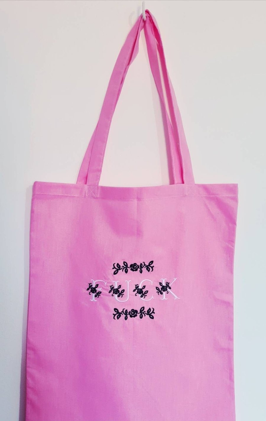 PINK, Black and White, FUCK, Sweary, Swear, Tote Bag, Shopping Bag, Embroidered,
