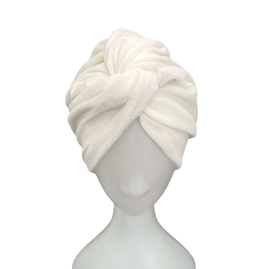 Ivory White Luxury Velvet Twisted Turban Hat Velour Vintage Style Hair Turban 