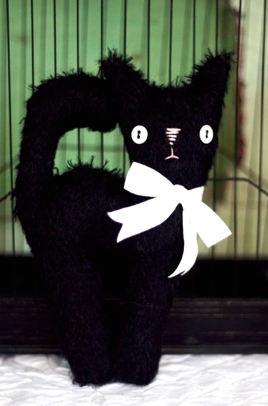 Spooky little primitive mohair witches kitty cat for Halloween.