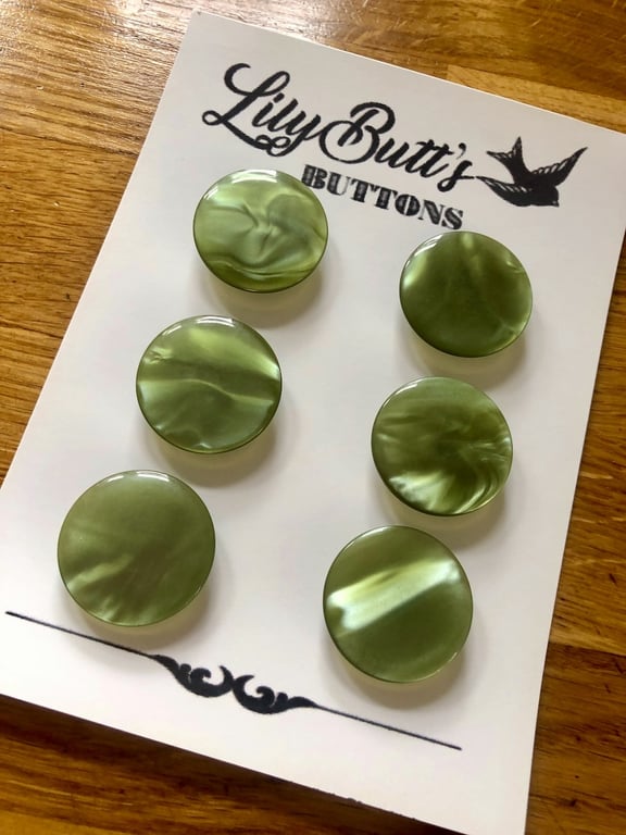 6 vintage Green Marbled Buttons - 28mm