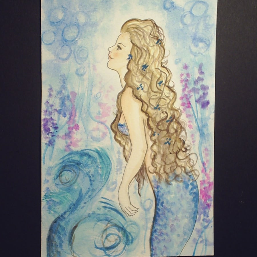 mermaid fantasy watercolour art painting original ref 167