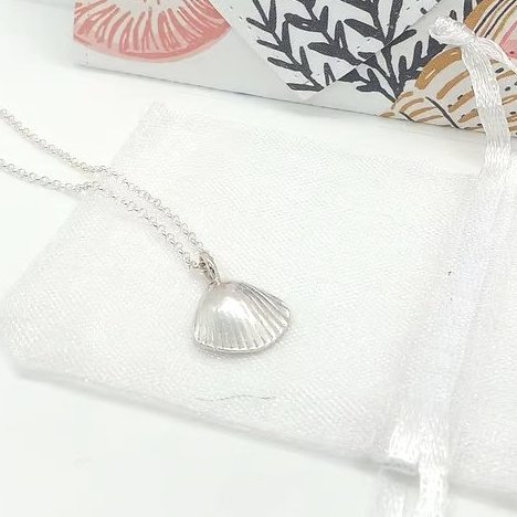 Fine Silver cockle shell Pendant sea shell handmade gift for her 
