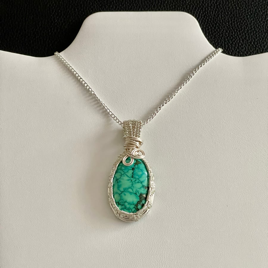 Wire Wrapped Turquoise Magnesite Pendant