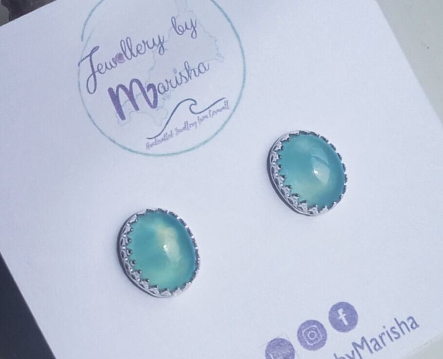 Aquamarine Earrings Studs Sterling Silver Jewellery Gift 12 x 11 mm Minimalist