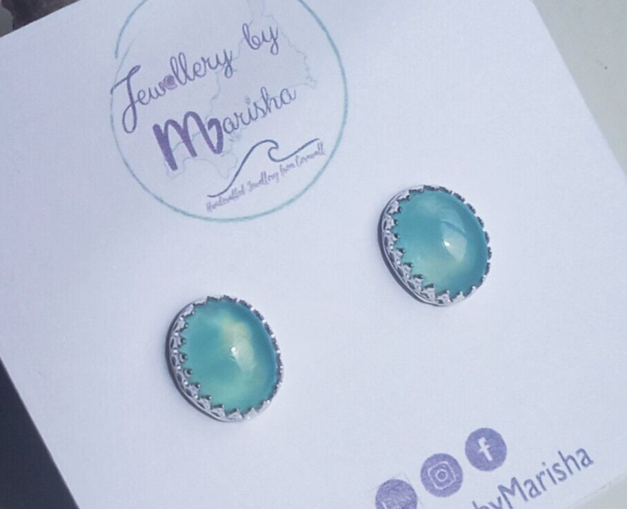 Aquamarine Earrings Studs Sterling Silver Jewellery Gift 12 x 11 mm Minimalist