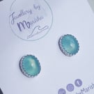 Aquamarine Earrings Studs Sterling Silver Jewellery Gift 12 x 11 mm Minimalist
