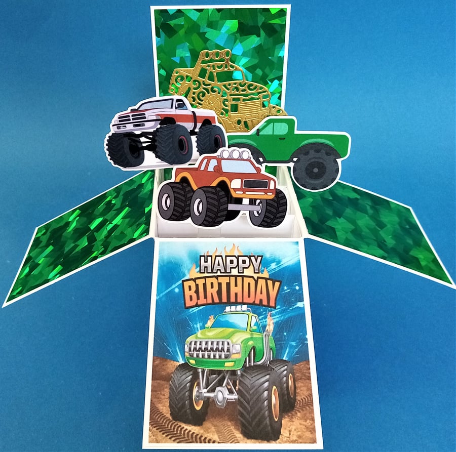 Boys Birthday Card with Monster Trucks