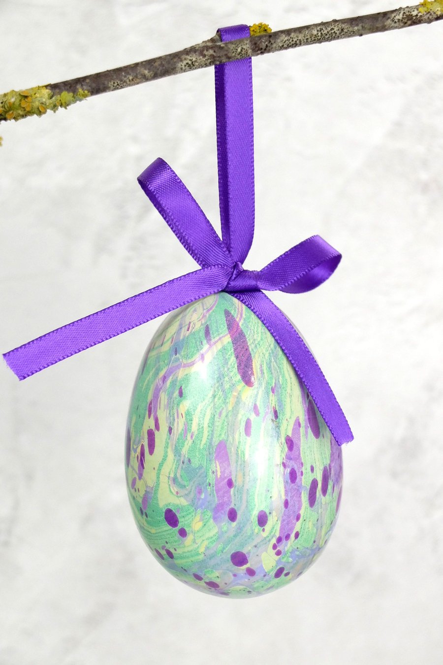 Spring colours inspired marbled ceramic Easter egg hanging decoration  