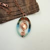 Blue Agate Pendant with Copper. Wire Wrapped Gemstone Necklace with Scrolls