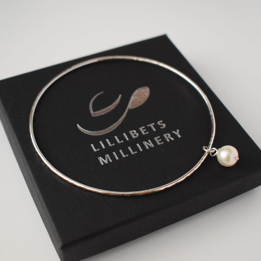 Silver Bangle with Pearl Charm