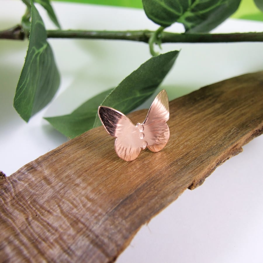 Small Butterfly Lapel Pin Brooch, Copper and Sterling Silver Pin 
