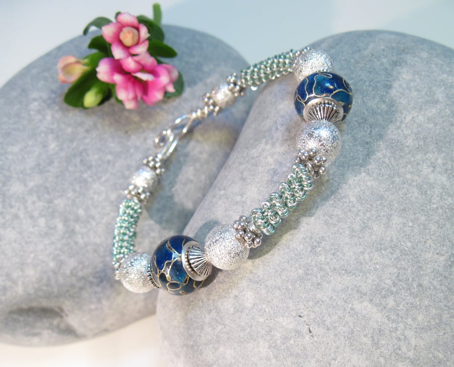 Blue Cloisonne and Aqua bangle