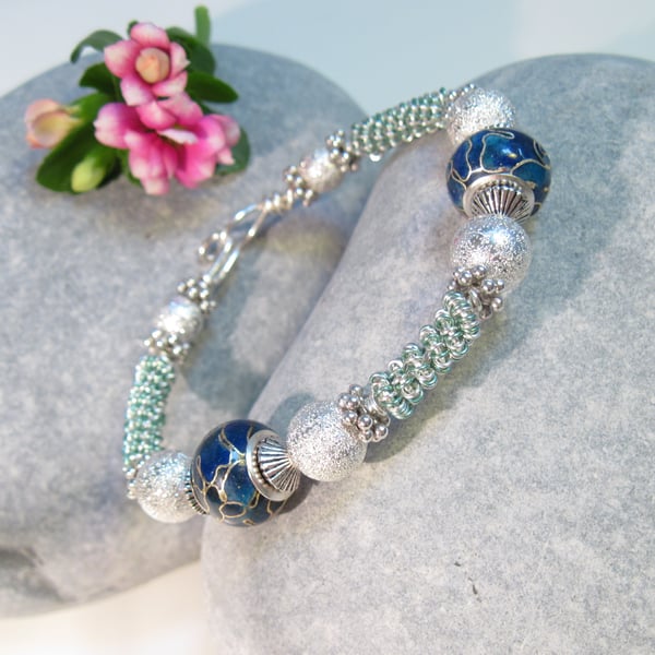Blue Cloisonne and Aqua bangle