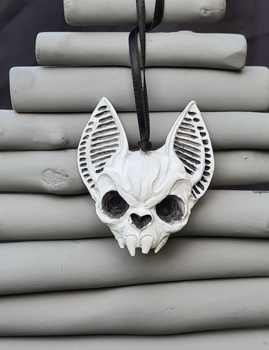 Black and White Bat Skull hanging Decoration 