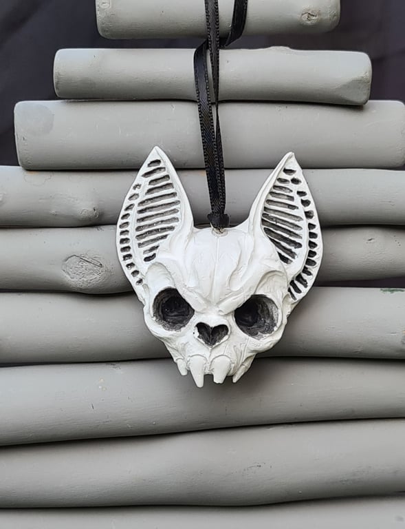Black and White Bat Skull hanging Decoration 