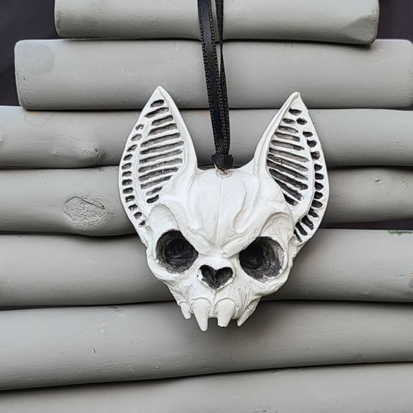 Black and White Bat Skull hanging Decoration 