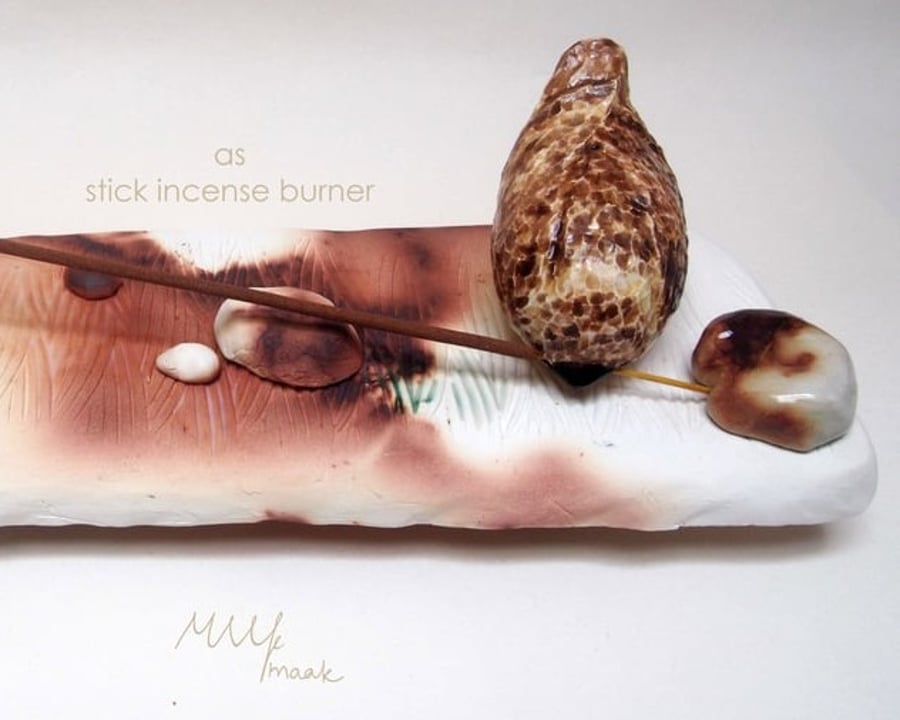 Multi-purpose Incense Burner - Sparrow by the Stream (Saggar Pottery)