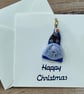 Unique Handcrafted Christmas Gnome Card with Artisan Fused Glass Tree Decoration