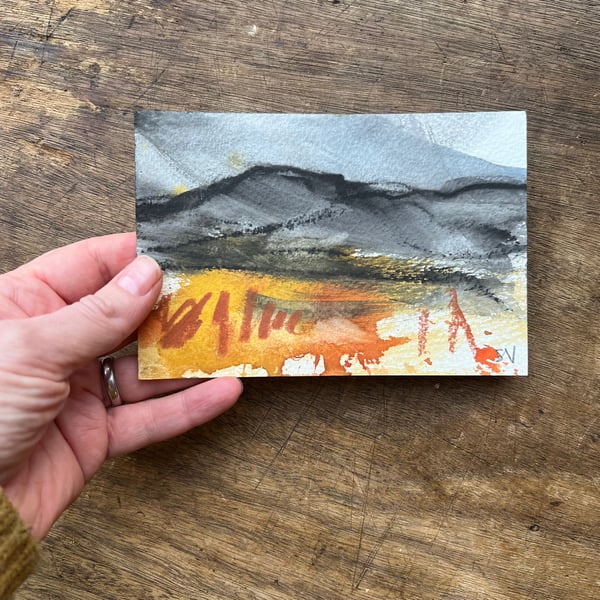 Autumn Moorland Postcard 4 - ORIGINAL mini Peak District Landscape painting