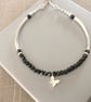 Sterling Silver Black Spinel Bracelet Butterfly Charm Bracelet with Slider Clasp - Image 6