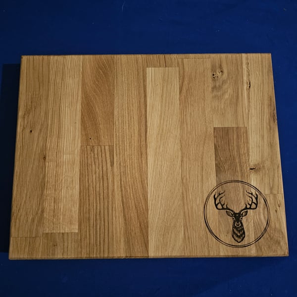 Oak chopping board 31x24 x4cm stag head laser engraved design 