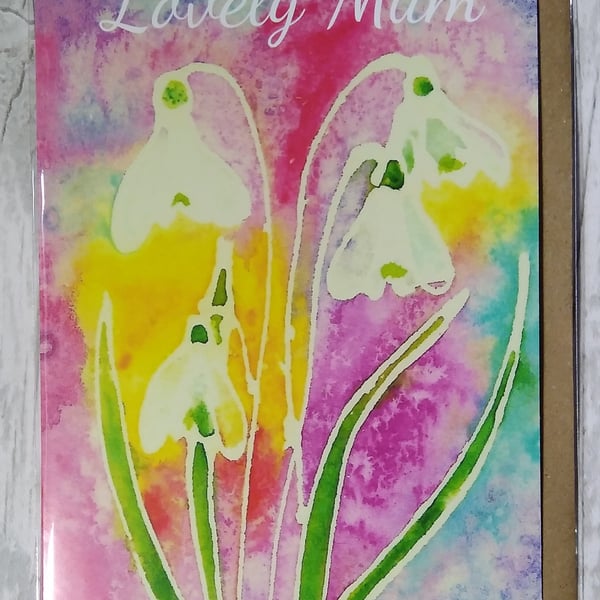 Snowdrops Lovely Mum Birthday card. Mother's Day card