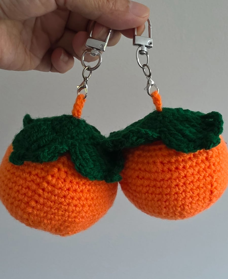 Handmade Crochet Orange Keychains (Set of 2) – Cute Citrus Fruit Bag Charms 