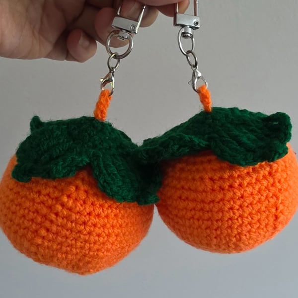 Handmade Crochet Orange Keychains (Set of 2) – Cute Citrus Fruit Bag Charms 