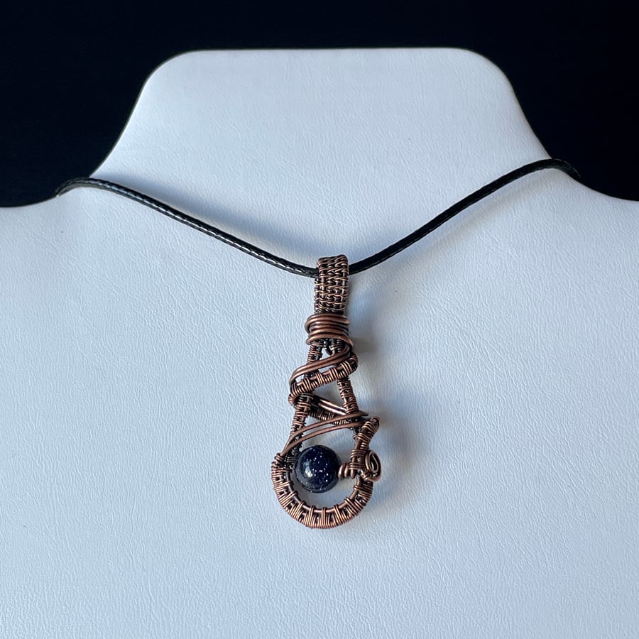 Blue Goldstone Antiqued Copper Necklace