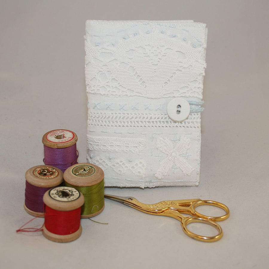 Vintage linen and lace needle book