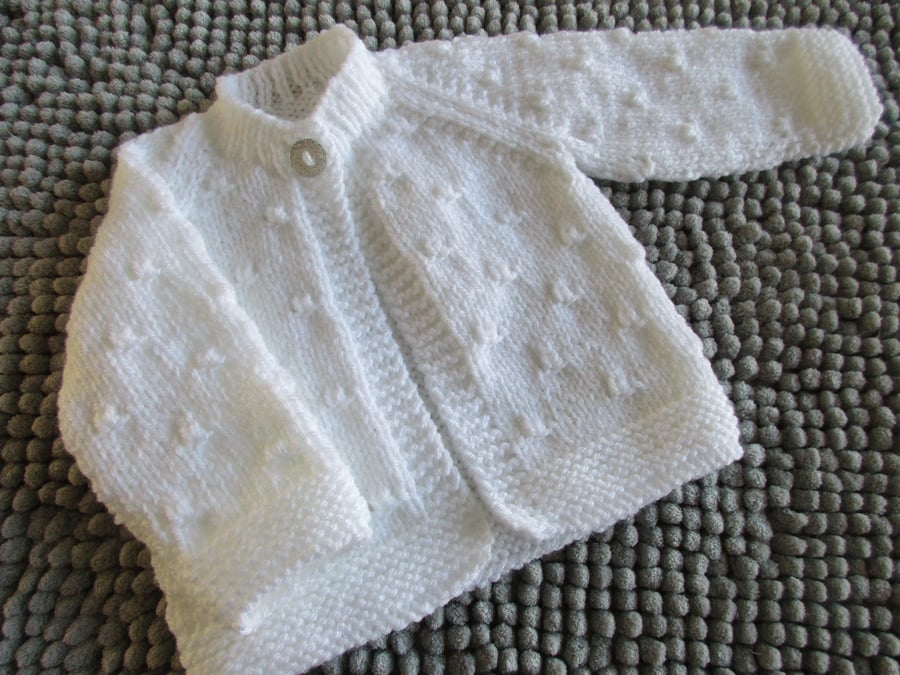 14" Newborn White One Button Knots Cardigan 