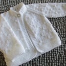 14" Newborn White One Button Knots Cardigan 