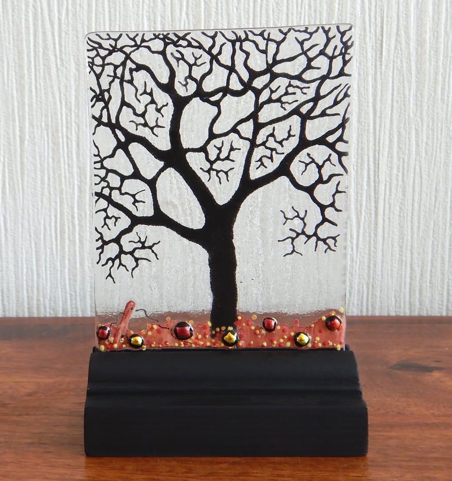 UNIQUE: Handmade Fused Glass 'WINTER TREE' Picture.
